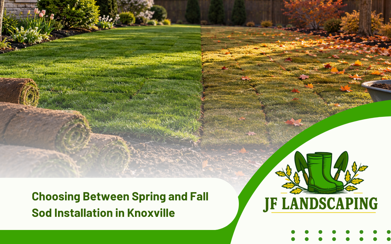 Side-by-side comparison of spring and fall sod installation