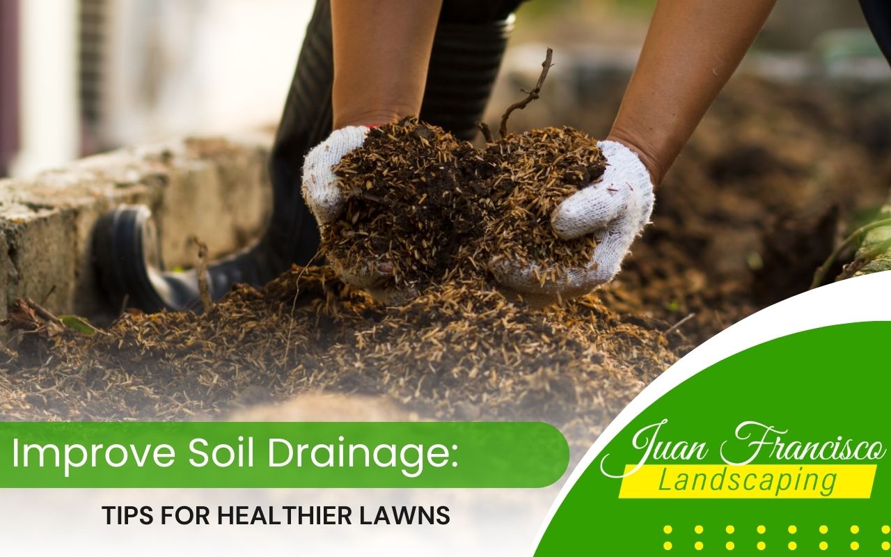 Homeowner adding organic compost to soil for improved drainage in Knoxville
