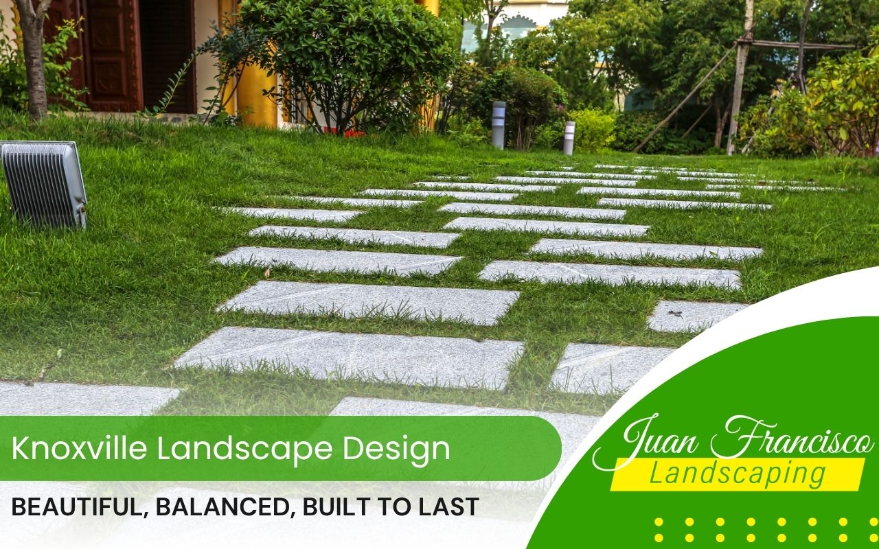 Completed Knoxville yard with new sod, pavers, and low-maintenance features