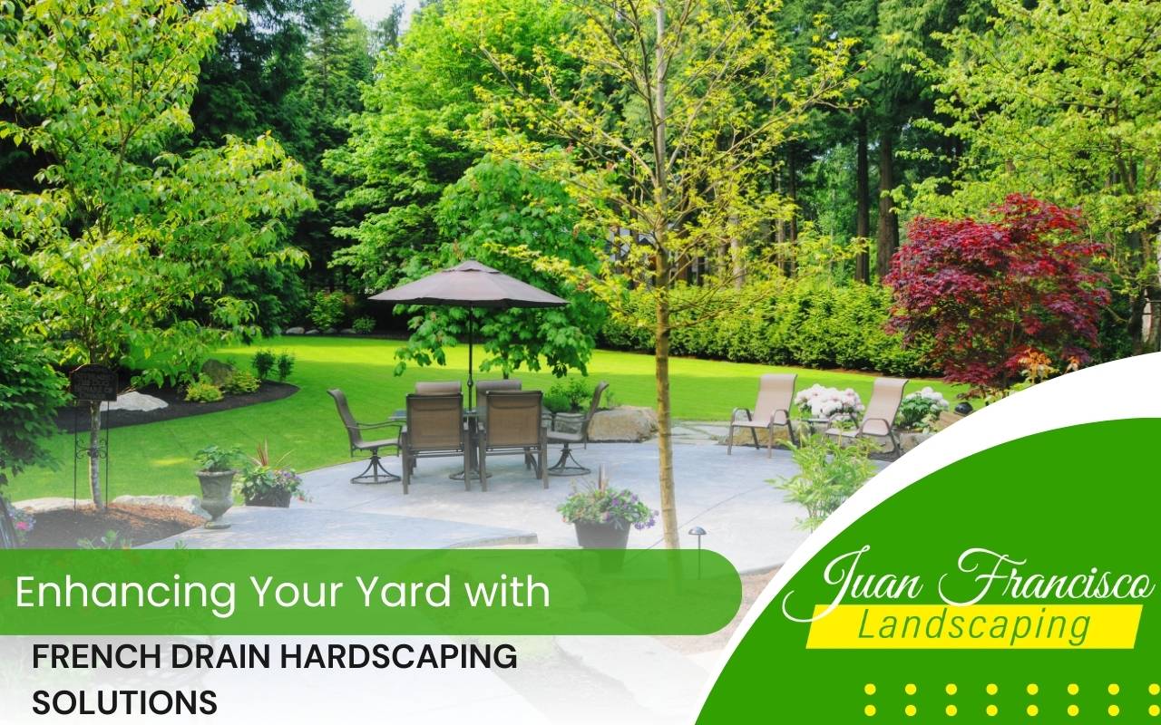 French drain hardscaping system installed in residential yard