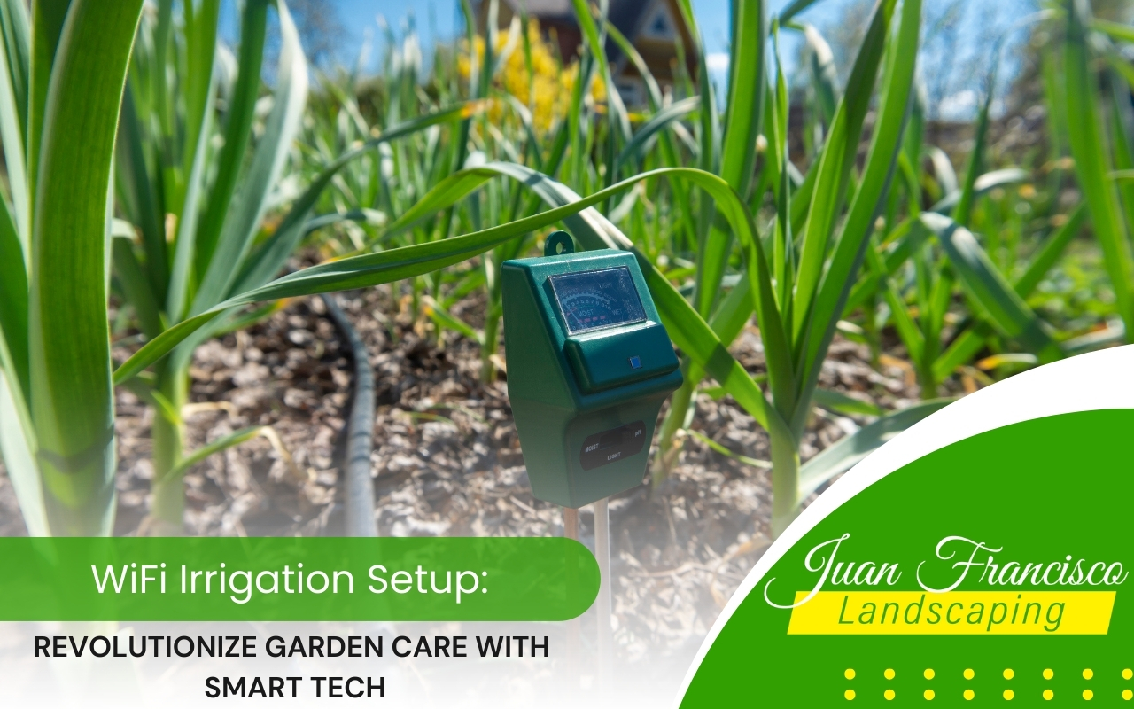 Soil moisture sensors for Wi-Fi irrigation setup in a vibrant garden