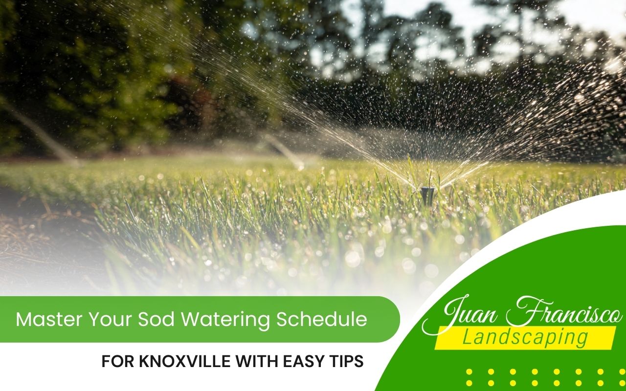 Morning irrigation following a sod watering schedule for Knoxville for new sod rooting