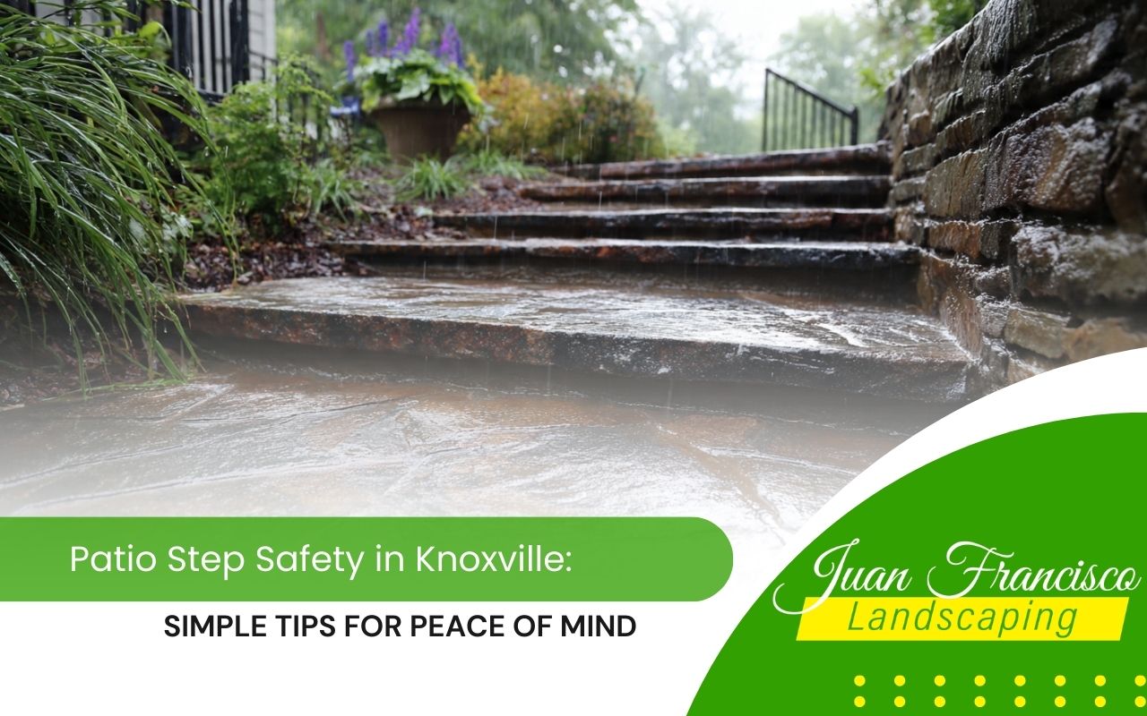 Slip-resistant outdoor steps improving patio step safety in Knoxville after rain.