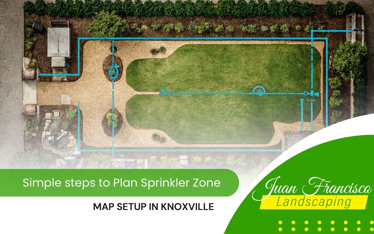 sprinkler zone map setup in Knoxville with a simple yard plan for lawn and garden areas