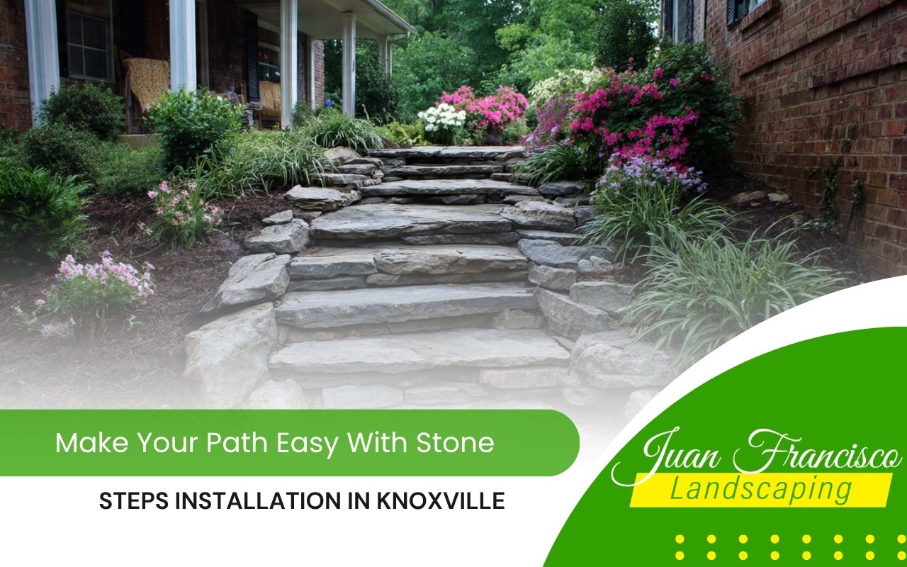 garden walkway with stone steps installation in Knoxville