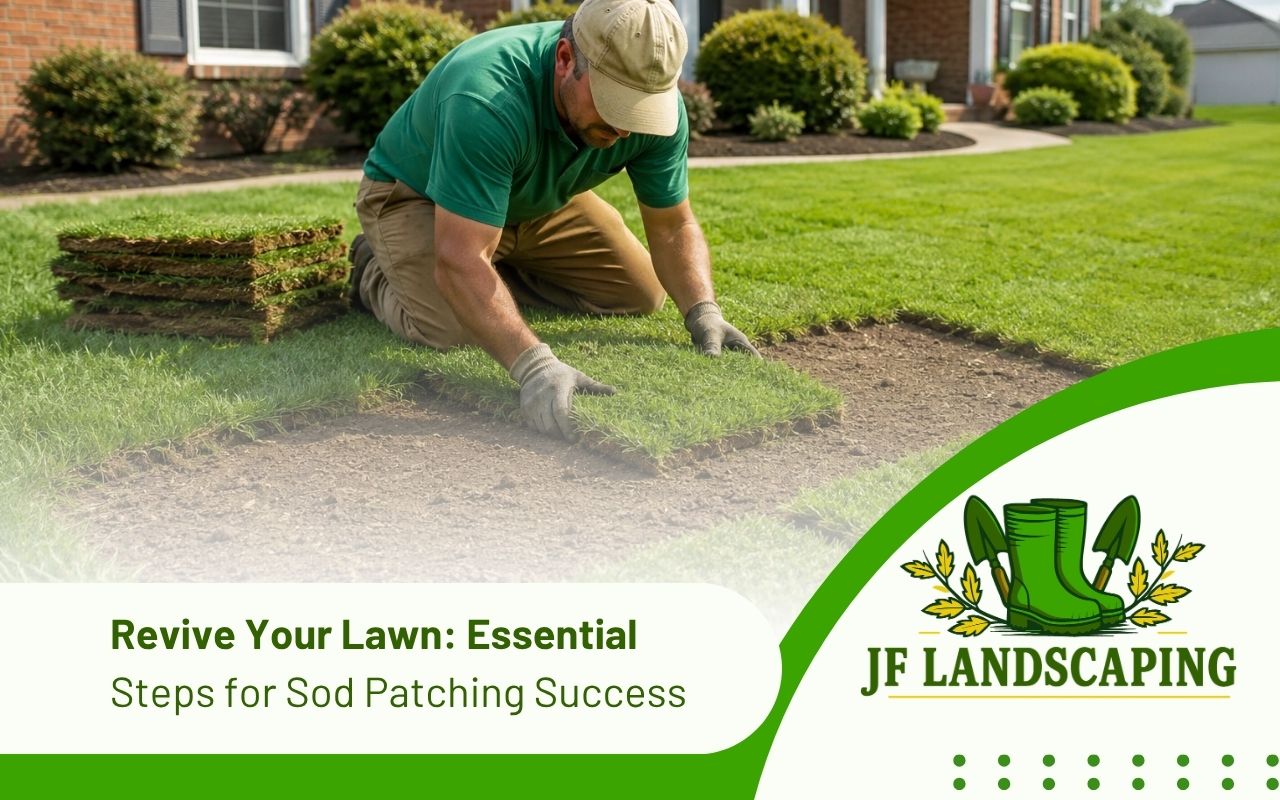 Sod patching repair on a Maryville lawn with fresh green grass