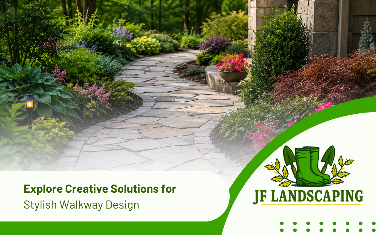 Walkway design through a Maryville garden with stone path and plants